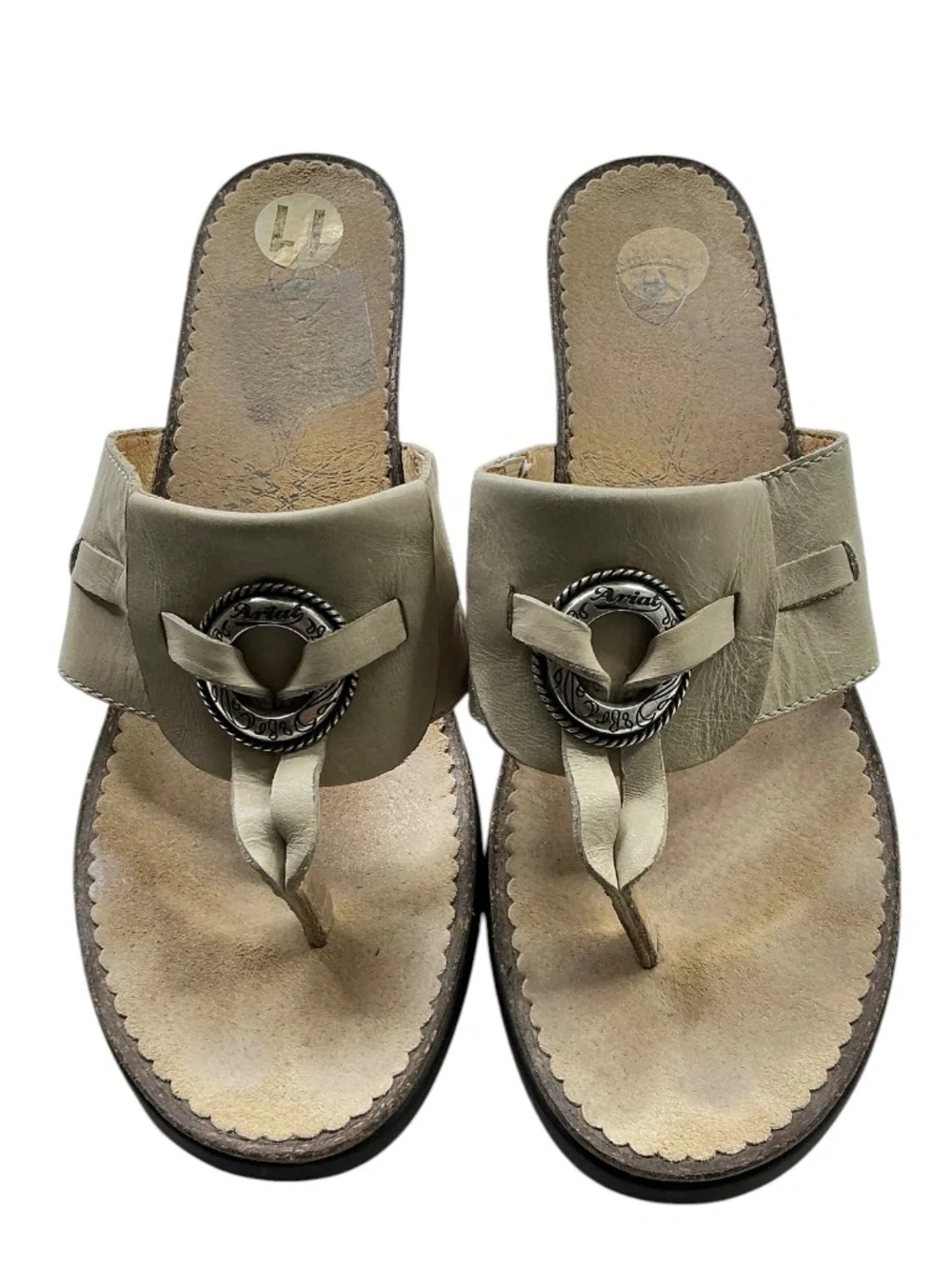 Ariat Leather Wedge Sandals 11 Bone Beige Western Boho Concho Slide